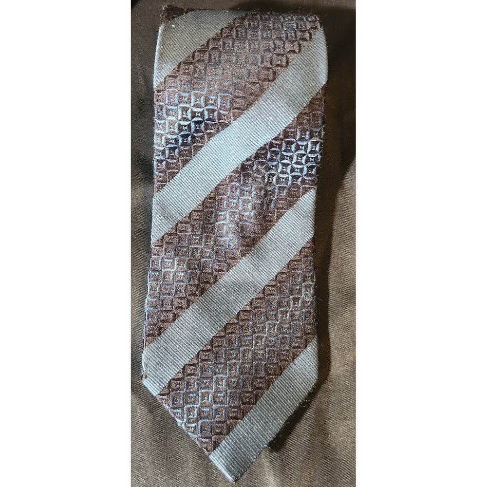Giorgio Armani Men's Black And Teal Striped 100% Silk Classic Neck Tie